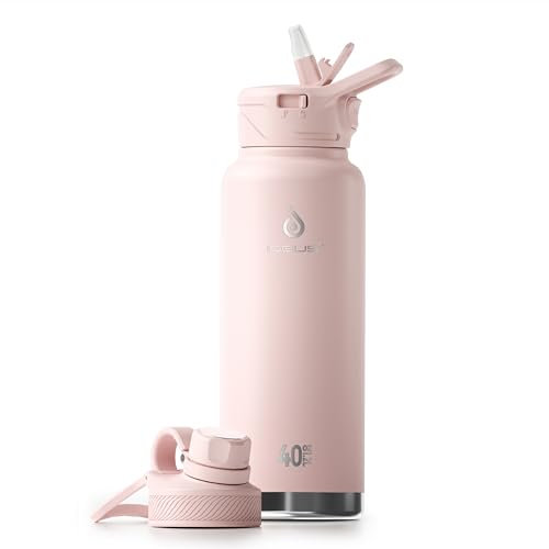 IDEUS Vacuum Insulated Water Bottle, Stainless Steel Double Wall Flask Metal Sports Canteen with Leak-Proof Screw Cap (Light Pink, 40oz (1140ml))