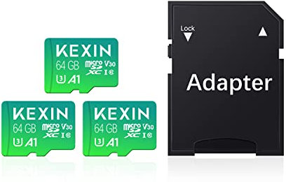 KEXIN 64GB Memoria Micro SD Tarjeta U3 Clase 10 Mini USB Micro SDXC V30 Tarjeta 64GB con Adaptador para PC, Tableta,Drone,Cámara Deportiva y Smartphone,3 Unidades