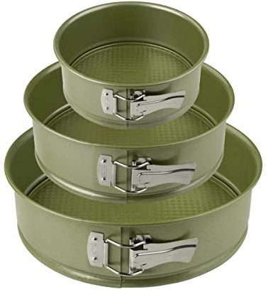 Zenker 9980950 Set 3 moules à manqué collection Green Vision, moule à manqué, moule à charnière, Moule rond vert éco-responsable anti-adhésif, ILAG, Cire de carnauba, Diamètres 20 cm + 24 cm + 26 cm