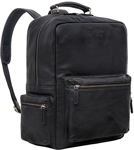 STILORD Isa Business-Rucksack Herren Leder Laptop-Rucksack Damen 17 18 19 Zoll Leder-Rucksack mit Laptop-Fach Echtleder Stadtrucksack Arbeitsrucksack und Lehrerrucksack Farbe:schwarz