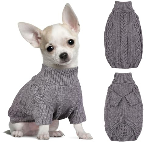Hjumarayan Hundepullover Kleine Hunde - Schlicht & Elegant Hunde Pullover, Warm Hundepullover mit Geschirrloch, Schöner Hundepulli mit Beinen Hund Pullis für Chihuahua (Grau XS)