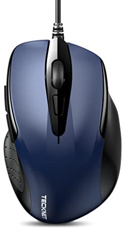 TECKNET Mouse Pro S2 Souris Filaire Optique Haute Précision 6 Boutons 6400 DPI 4 DPI Réglable Souris Ergonomique pour Windows 11/10/8.1/8/Vista/XP/Mac Ordinateur Portable/Bureau Câble 1.5M-Bleu