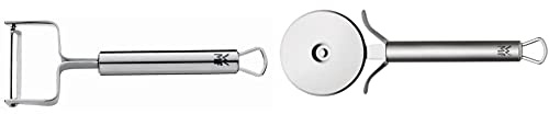WMF Profi Plus Sparschäler 17 cm, Gemüseschäler rostfrei, Cromargan Edelstahl teilmattiert & Profi Plus Pizzaschneider 19,8 cm, Pizzaroller, Pizza Cutter, Cromargan Edelstahl teilmattiert