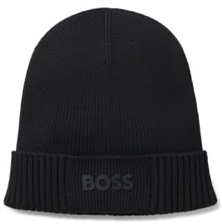 BOSS Herren Asic Beanie-X Mütze aus Baumwolle und Schurwolle mit Logo-Detail