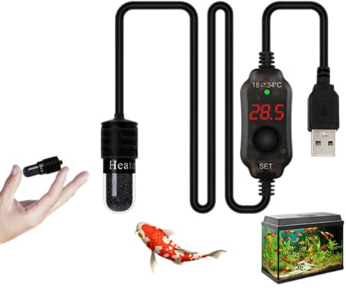 SPORTARC Mini Aquarium Fish Tank Heater, 10W USB Heater Rod Submersible Thermostat Heater Built-in Thermometer with LED Display for 3L Fish Tank