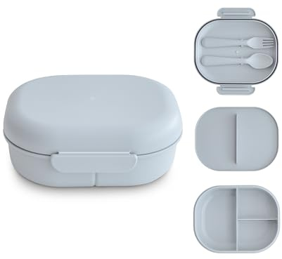 mushie Lunchbox Kinder Brotdose Vesperdose für Kindergarten und Schule | Trennwand & Fächern mit verschließbaren Deckel | Mit Besteck Gabel und Löffel (Cloud)