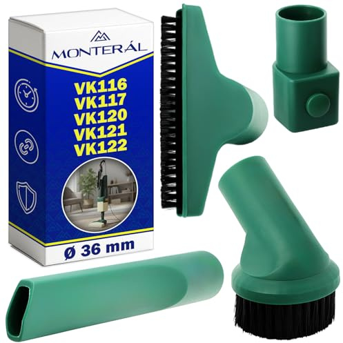 Set Ugelli Aspirapolvere per Vorwerk Folletto VK116 VK117 VK120 VK121 VK122 | da Bocchetta Lancia e Rotonda Spazzola e Rettangolare Spazzola e Adattatore Ø 36 mm Garanzia di 10 Anni - MONTERAL