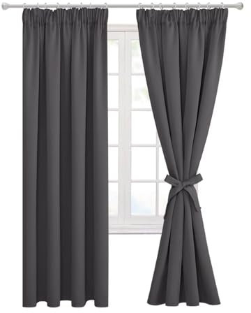 Hiasan Dark Grey Curtains for Living Room Blackout Curtain for Bedroom Curtain & Drapes with Tiebacks Thermal Curtains 46 x 72 Inch 2 Panels