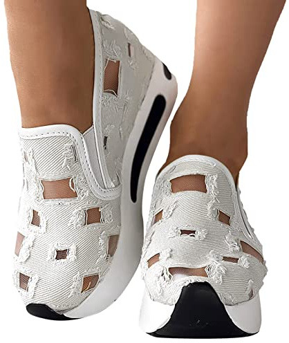 KBOPLEMQ Zapatillas de mujer de lentejuelas cuña zapatos transpirables de punta recortada zapatos de tela para mujer zapatillas de correr verano al aire libre slip on zapatos para caminar brillantes