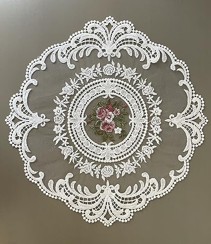 4 Pieces Retro Lace Placemats, Embroidered Cup Mats Table Mats, French Crochet Doilies, White (bonquet in Circle)