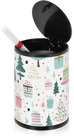 Aschenbecher mit Aufschrift Merry Christmas Tree and Gift, rauchfrei, mit Deckel, Edelstahl, tragbar, Auto-Zubehör, Aschenbecher, tragbar, für Strand, Boot, Reisen