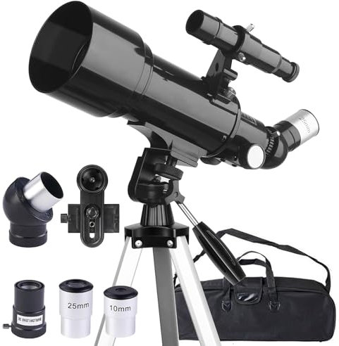 Misilmp Teleskop, inkl. Linsen, Handyhalterung, Tragetasche 70mm Aperture 400mm Refraktor Teleskope für Anfänger & Kinder, Tragbares Stativ Astronomie Erwachsene Fernrohr Telescope (Schwarz)