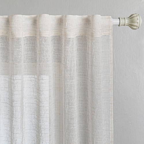 MYSKY HOME Leinen Gardinen Boho Vorhang Rückseitenlasche Halbtransparent | Beige,2er Set,H175 x B140 cm,Vorhänge Beige Wohnzimmer,Vintage Gardine Leinenoptik Boho Curtains,Gardinen Landhausstil