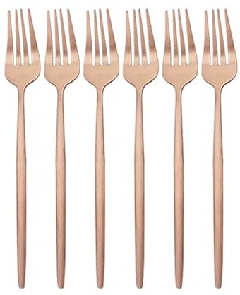 PJQUEKAIPJ 6Pcs/Set Gold Cutlery Set Stainless Steel Dinner Fork Set Dessert Cake Fork Fruit Salad Fork Tableware Set Kitchen Flatware Set (Color : Rose)
