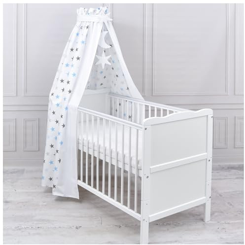 Generisch Baby Delux Babybett Himmel Betthimmel Baumwolle Baldachin für Babybett Kinderbett Wiege Stubenwagen Himmelstange Sterne Mond Applikationen Deko (Magic Stars Blau, ohne Himmelstange)