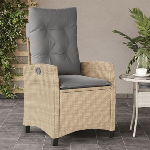 Gecheer Verstellbar Garten Liegestuhl Gartenstuhl mit Fußteil Relaxstuhl Sessel Sonnenliege Hochlehner Stuhl Gartensessel Gartenmöbel Beigemischung Poly Rattan