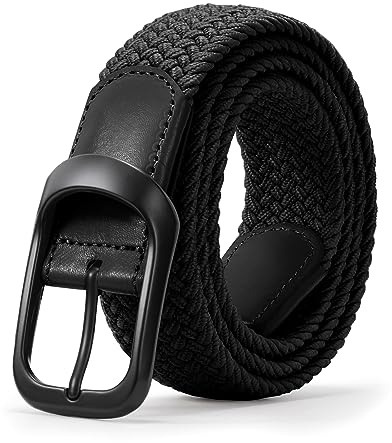 LEACOOLKEY stretchbälte för män, elastiskt flätat bälte för män, avslappnat bälte, golfbälte för jeans, A-svart, (140cm)Passform Taille 113cm-124cm