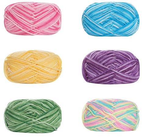 Handstrickgarn, 6x50g Acryl Wolle zum Stricken, Farbe Acryl Wolle Zum Häkeln, Häkelgarn Bunt Farbverlauf, Weiches Mehrfarbiges Garn Set für Häkeln Stricken und Handwerk Häkelgarn(300g)