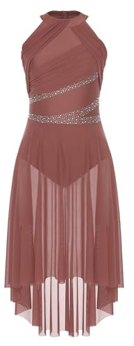 CHICTRY Women's Lyrical Dance Costume Halter Sleeveless Modern Contemporary Dance Dress Dusty Pink M