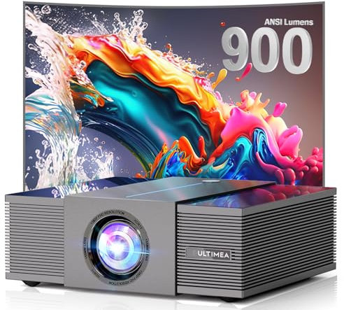 ULTIMEA Proiettori 4K per Home Cinema, 900 ANSI Lumen, Correzione Trapezoidale 6D e Evitamento Ostacoli, Altoparlanti 30W, Full HD 1080P, WiFi, Bluetooth 5.3, Serie Smart Apollo P60