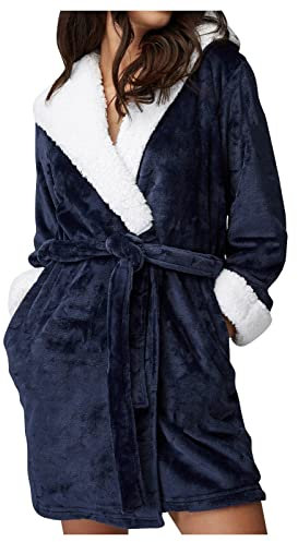 Flanell-Bademantel für Damen, Fleece-Bademantel für Damen, Flanell-Pyjama, Winter-Bademantel, mer Bademantel mit Taschen und Gürtel, gemütlicher Bademantel, Schlafmantel, leichter
