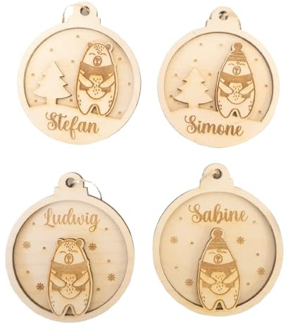 Personalisierte Weihnachtskugeln aus Holz I Geschenkanhänger Weihnachten personalisiert I Christbaumschmuck personalisiert I Christbaumkugel Weihnachtsschmuck I Weihnachtsdeko