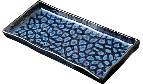 PHENOFICE Embossed Ceramic Sushi Plate Rectangular Pasta Plate for Home for Serving Fish Fruit and Snacks As Dishes Tray for Buffet Platters