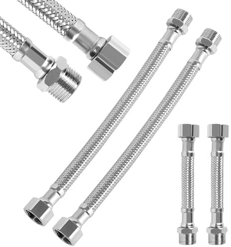 Flexschlauch 3/8, 4 Stück 304 Edelstahl Flexschlauch Panzerschlauch 3/8 Zoll, Flexibler Armaturenschlauch Verlängerung Armaturenschlauch für Wasserhahn Bad WC(20cm/10cm)