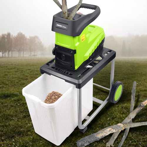 SaryEdge Trituratore Elettrico per Rami da 2800 W, trituratore per Foglie Portatile Multifunzionale da 5000 Giri/min con Contenitore di Raccolta da 60 l, Taglio Diretto da 45 mm, (