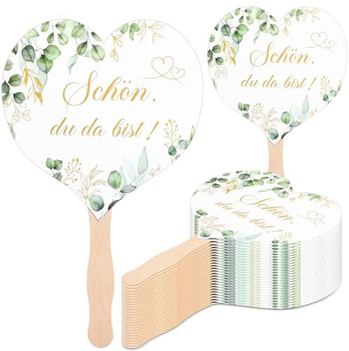 Fiada 50 Stück Handfächer Hochzeit Schön Dass du da Bist Handfächer für Hochzeitsgäste Hochzeitsfächer mit Holzgriff Geschenke für Hochzeit Brautparty (Herz)