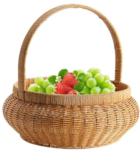 Corbeille à fruits tissée – Paniers en bois colorés | Bols de service | Corbeille à pain en rotin synthétique rond décoratif avec poignées pour comptoir de cuisine