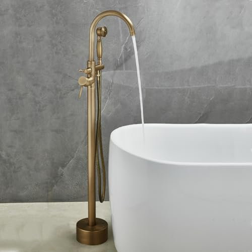 BiaoTeng Wasserhahn für Freistehende Badewanne Einhebelmischer Messing Heiß und Kalt Badewannenarmatur mit Brause Antiker