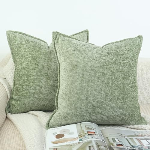 OYIMUA Grün Kissenbezug 45x45 2er Set Chenille Kissenbezüge Textur Dekoartikel Sofakissen Edel und Luxus Kissenhülle Weiche Kuschelkissen Deko Aesthetic Pillow Cover