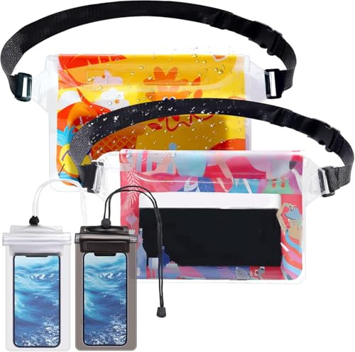 IHLOOTD Custodia Impermeabile Smartphone 4 Pezzi Colore Marsupio Subacqueo Mare e Cover Subacquea Cellulare Waterproof Bag Telefono per Spiaggia Nuoto, Canottaggio, Pesca, Escursioni