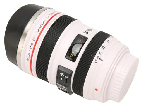 Beufee Camera Lens Coffee Mug, Photographer Camera Mug Travel Coffee Cup,Stainless Steel Lens with Lid for Photographers,Home Supplies (White)