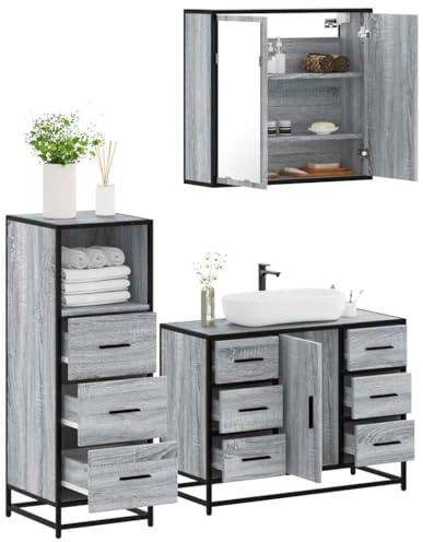 LLEZKBR Ensemble de meubles de salle de bain 3 pièces en bois d'ingénierie gris Sonoma