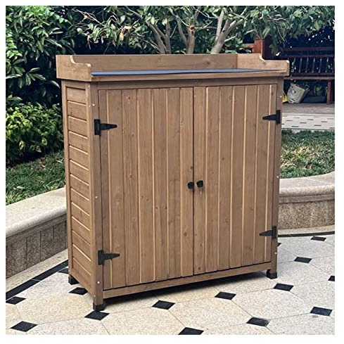Outdoor Garden Storage Shed, Tool Organizer Cabinet for Backyard & Garage, Durable Brown Garden Shed (96x43x107.5cm) - Space-Saving Solution for Lawn Equipment