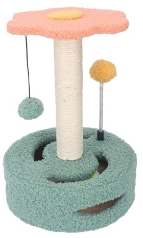 Masyrt Gatto da arrampicata giocattolo gatto graffio dopo la stalla sisal, torre interattiva per gatti con campane per arrampicata, per saltare e rilassare per dormire (rosate)