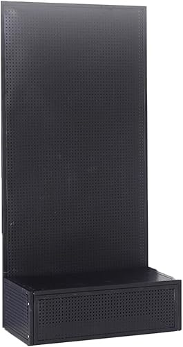 Floor-Standing Metal Perforated Board, Kitchen Storage Tool Shelf with Hooks, Pegboard Accessories Garage Storage for Bedroom Study Office Bathroom,N(Size:60x30x150cm,Color:Black)