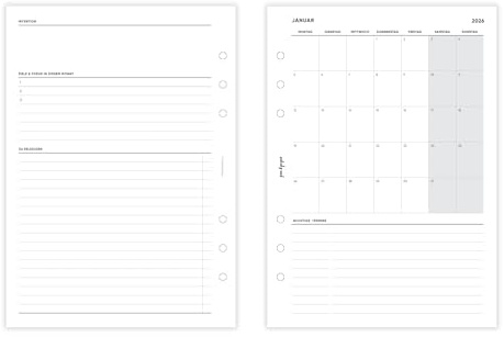 pen & pages® Kalender 2026 Monat auf einen Blick datiert DIN A5 Kalendereinlage für Ringbuch mit Fokus Zielen Todos Terminübersicht DACH Feiertagen Jahresübersicht 6 fach Lochung