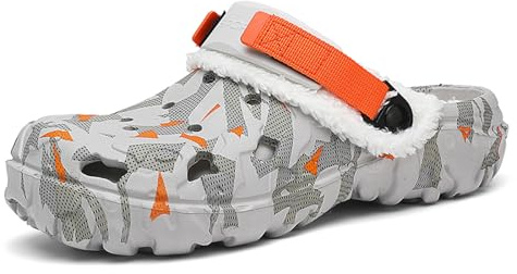 CERYTHRINA Femme Hiver Sabots Fourrées Homme Pantoufles Chaud Peluche Chaussons Maison Adulte Antidérapant Chaussures de Jardin Intérieur et Extérieur Orange 44