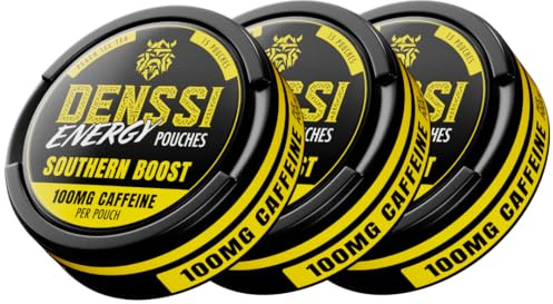 Denssi Energy Pouches - Schnell wirkendes Koffein + Nootropic Boost - Zuckerfrei, Tabakfrei, Zero Crash Ersatz / Alternative für Fokus und Energie - Made in USA - 100mg Koffein pro Beutel (3er-Pack