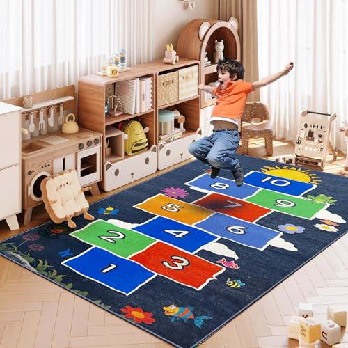 Tappeti Design Kids Hopscotch Play Mat, Fun Floor Game for Active Play & Motor Skills, Non-Slip & Washable Rug for Playroom, Educational Number Carpet for Toddlers & Children