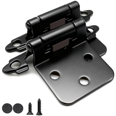 1/2 Overlay Matte Black Cabinet Hinges, 36 Pack(18 Pairs) Self Closing Cabinet Hinges Flush Mount with Door Bumpers for Bath & Kitchen Cupboard