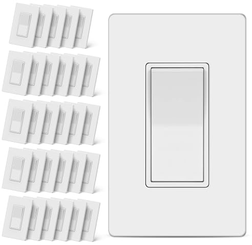CML - Interruptor de luz de 3 vías, paquete de 30 interruptores de paleta basculante, un polo o tres vías, 15 A 120/277 V, placa de pared sin tornillos incluida, certificación UL, color blanco