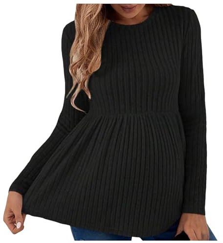 Pulls pour femmes - Hauts maternité à manches longues - Tunique de grossesse - Blouses à col rond - Chemises côtelées - Pulls en maille confortable pour femmes enceintes, L