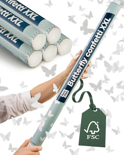 Partyjoker 5er Konfettikanone Schmetterling XXL – Hochzeit – Konfetti Deko
