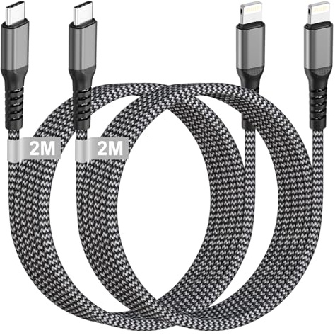 Cable iPhone Carga Rapida 2M 2Pack [Certificado MFi], USB C a Lightning Cable Cargador iPhone Apple Nylon Cable, Tipo C Lightning USBC Ca-ble para Apple i-Phone 14 Pro Max 13 Mini 12 11 8 XS XR X