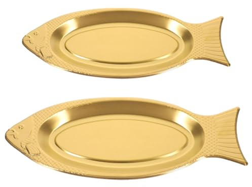 Healeved Juego de 2 Platos para Servir Pescado de Acero Inoxidable Bandejas Forma de Pez en Color Dorado Tamaños 35 CM y 40 CM Aptos para Vapor y Uso en Restaurante