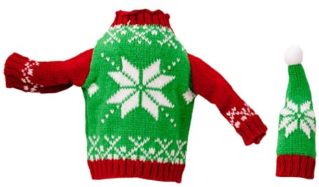 WATIIFUFU Lot 1 Housse Tricotée pour Bouteille de Vin Noël Vert à Motif Flocon Pull et Chapeau Décoratifs Réutilisables en Polyester pour Décoration de Table Festive